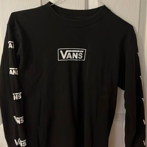 Vans black long sleeve t shirt with logo on front and side, size small